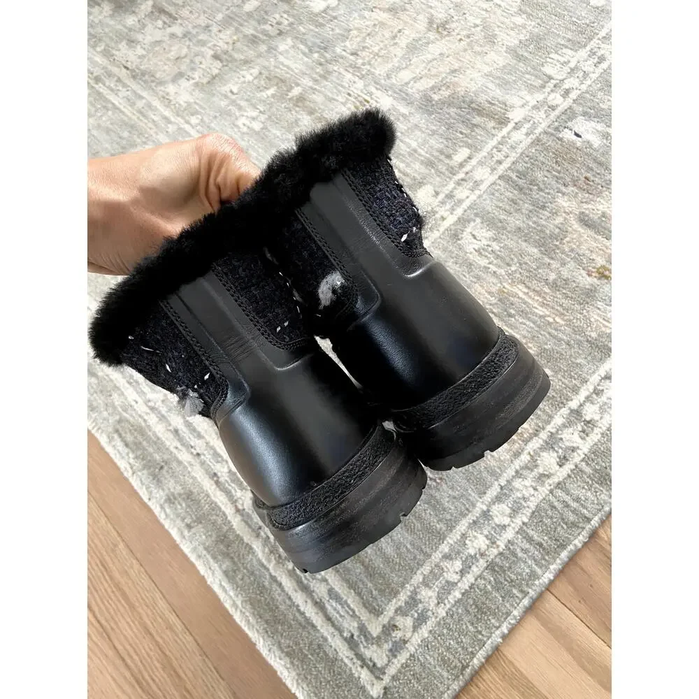 Chanel Tweed Rubber Ankle Short Combat Boots size 37.5